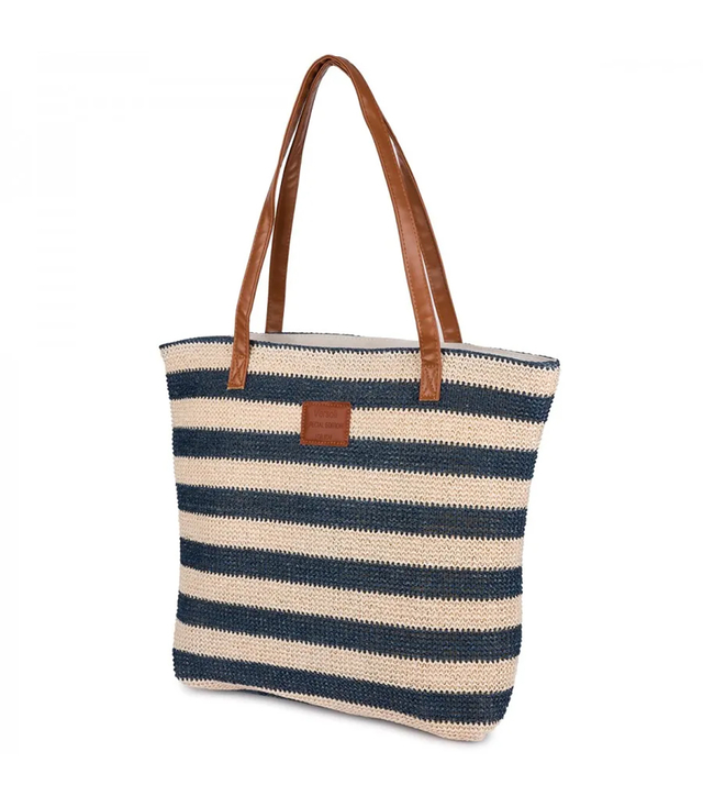 Large braided shoper bag with stripes