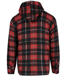 Warm fleece men's plaid shirt with hood insulated with faux fur
