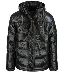 Men's winter quilted jacket with hood and sheen