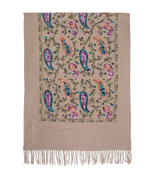 Women's scarf with embroidered pattern and tassels