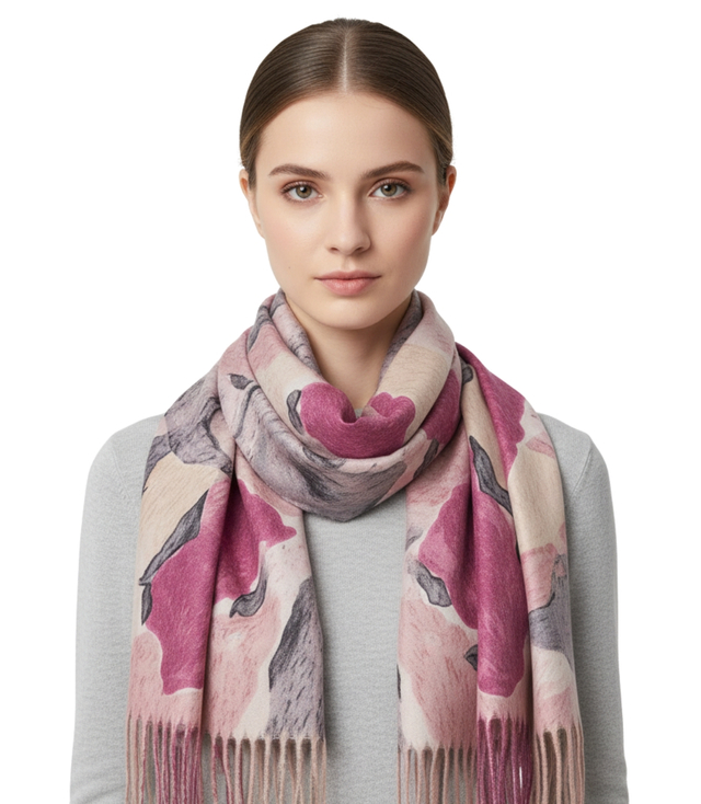 Multicolored elegant women's floral scarf with tassels