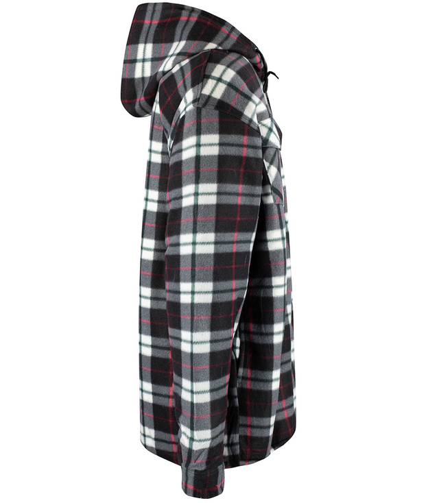 Warm fleece men's plaid shirt with hood insulated with faux fur