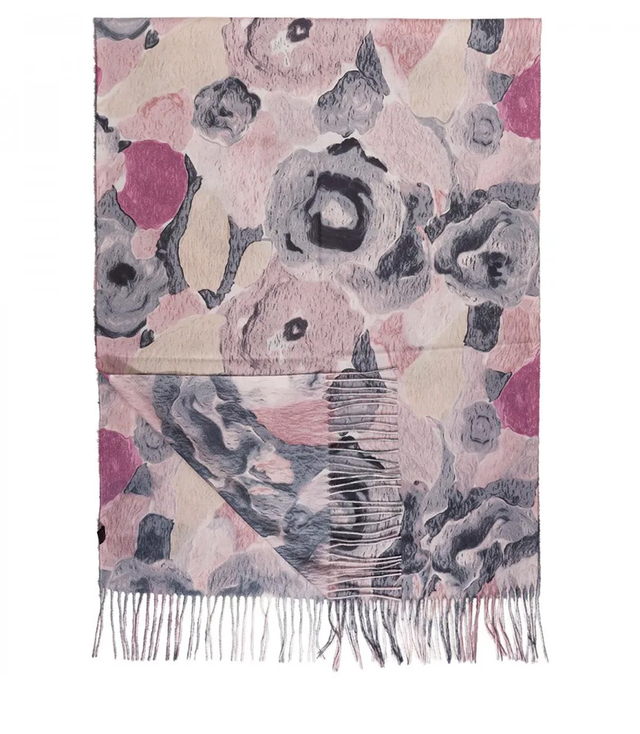 Women's scarf with floral motif and tassels elegant