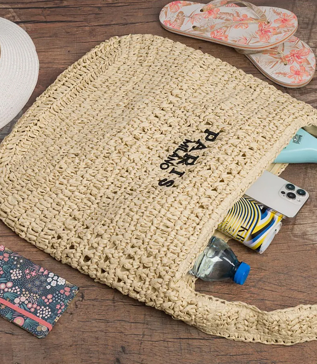 Torebka boho z plecionki z napisem PARIS MILANO