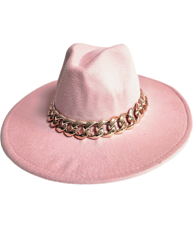 Elegant women's hat with a stylish chain