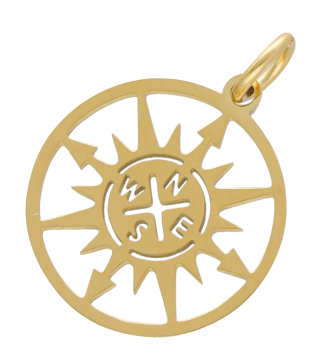 Metal pendant Compass Directions of the world, Gold Gift