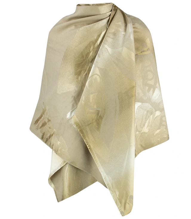 Elegant double-sided scarf with gold thread and floral pattern