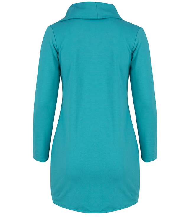 Thin long sweatshirt with a diagonal zipper and a BEATA neck warmer