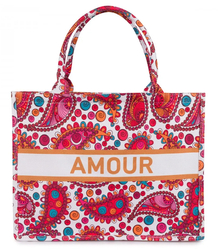 Large colorful shopper bag with AMOUR lettering