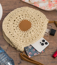 Round braided boho handbag with long strap