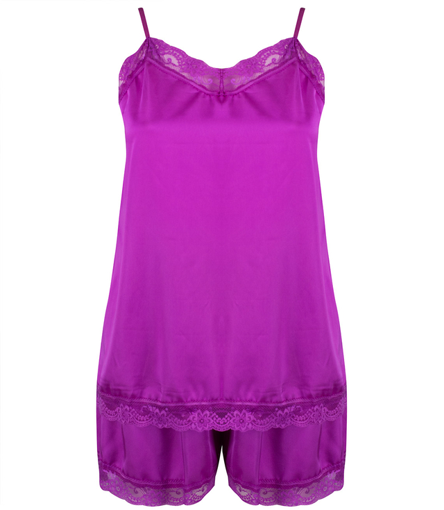 Satin pajama set with lace shorts top petticoat