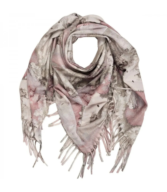 Women's scarf with watercolor delicate pattern and tassels