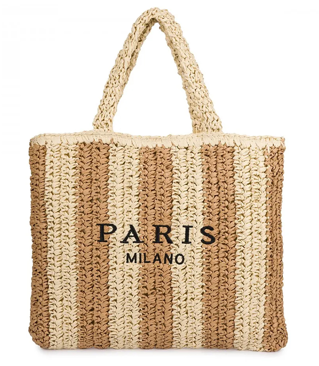 Large plaid shoper bag with vertical stripes with PARIS lettering