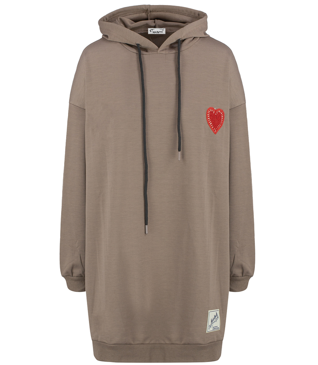 Long oversize dress sweatshirt with hood and heart patch LILLY