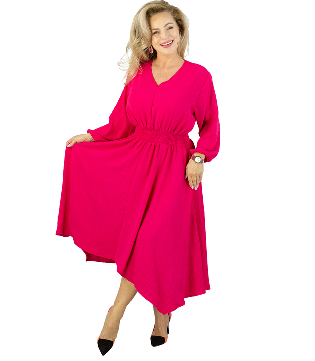ADELE midi dress with elastic waist and v-neckline