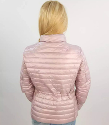 Short transitional quilted jacket with a stand-up collar