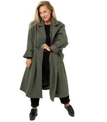 Women's long oversize coat with decorative belt KASIA