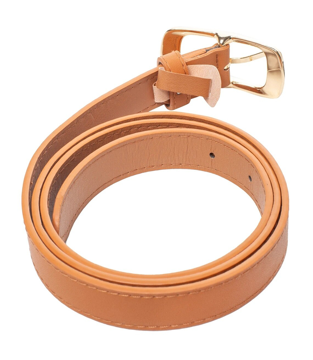 Smooth women's eco leather belt with gold buckle 2 cm