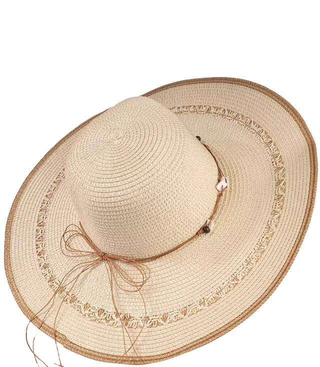 Fashionable large braided hat with shells and openwork