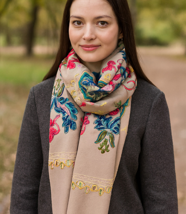 Women's scarf with floral ornament stylish