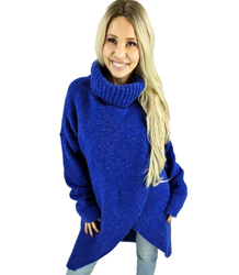 Warm womens turtleneck sweater with a slit MARIETTA, wool