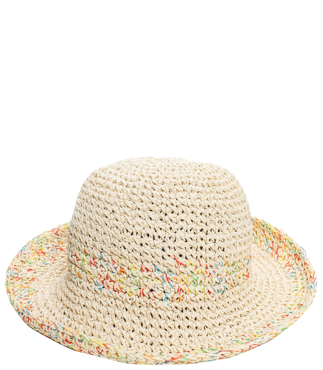 Straw hat colorful plaid BUCKET HAT