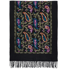 Women's scarf with embroidered pattern and tassels