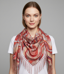 Wavy delicate pattern scarf with tassels