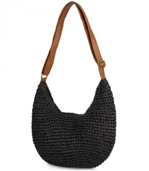 Semi-circular boho handbag with eco-leather strap and zipper closure
