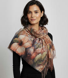 Elegant scarf large flowers with tassels