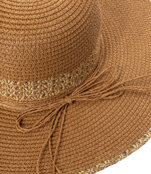 Women's gold thread straw hat with large brim