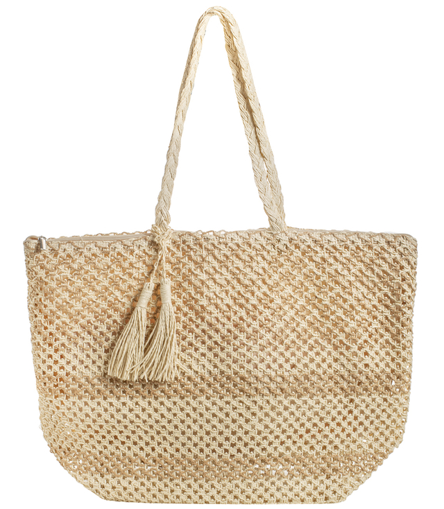 Large basket, summer bag, soft woven handbag with tassel