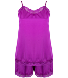 Satin pajama set with lace shorts top petticoat