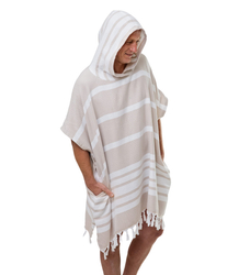 Sauna poncho with striped tassels UNISEX cotton
