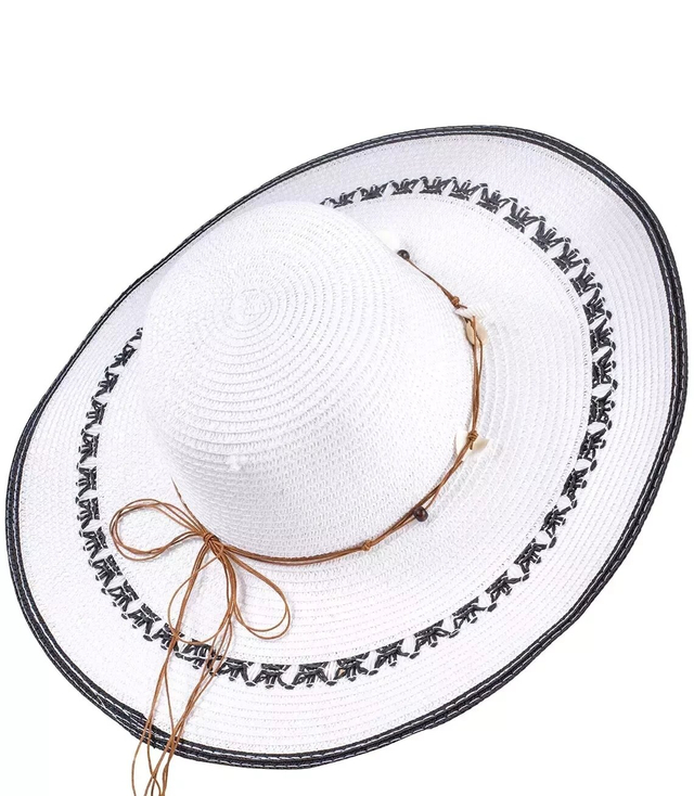 Fashionable large braided hat with shells and openwork
