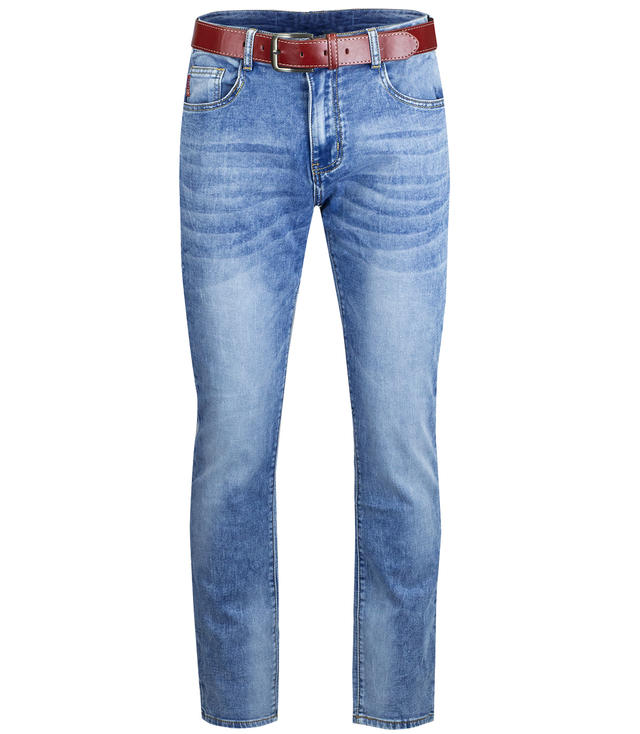 Classic men's jeans and trousers with a red stripe