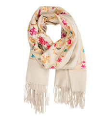 Women's folklore scarf with flower motif and tassels