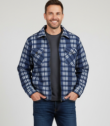 Warm fleece checked men's shirt insulated with faux fur