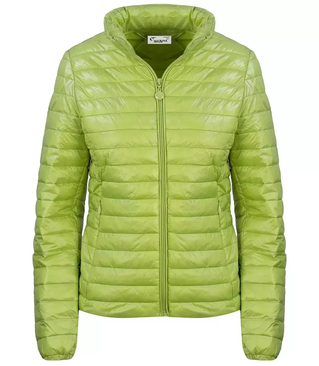 Short transitional quilted jacket with a stand-up collar