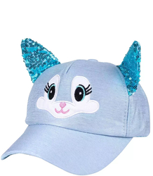 Children's hat with a cat and sequins visor