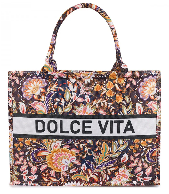 Large colorful shopper bag with DOLCE VITA lettering