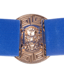 Women's belt with a gold lion and zircons, adjustable and elastic