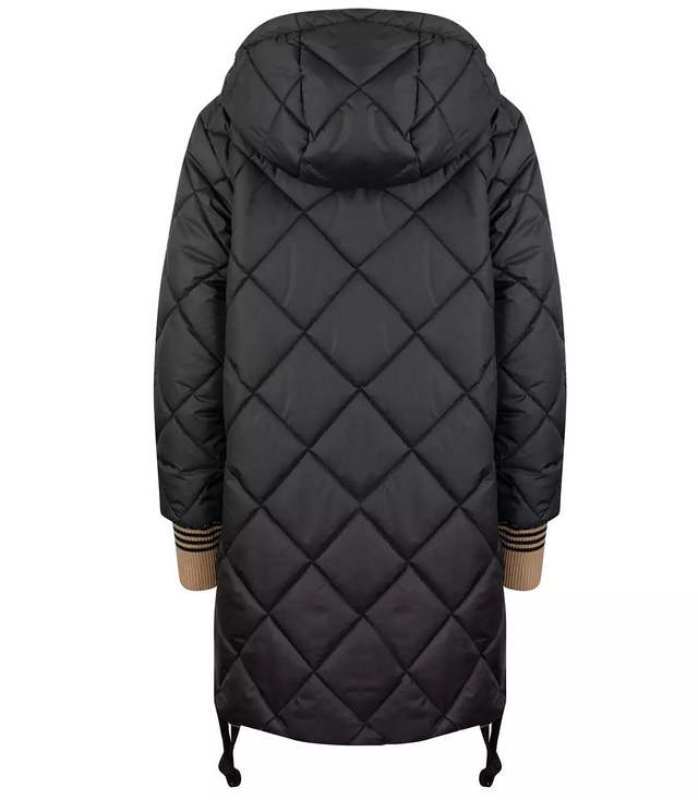Warm thick quilted jacket with a hood winter