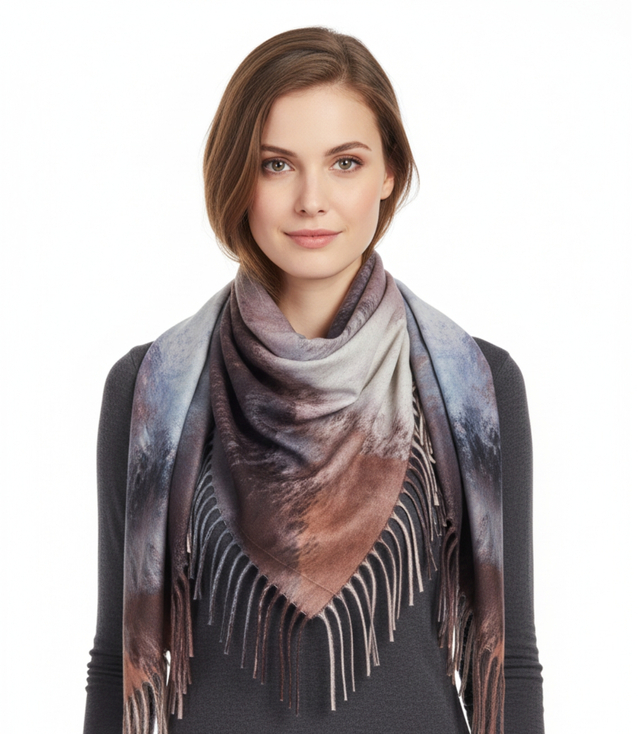 Modna wielokolorowa chusta szal szalik z frędzlami