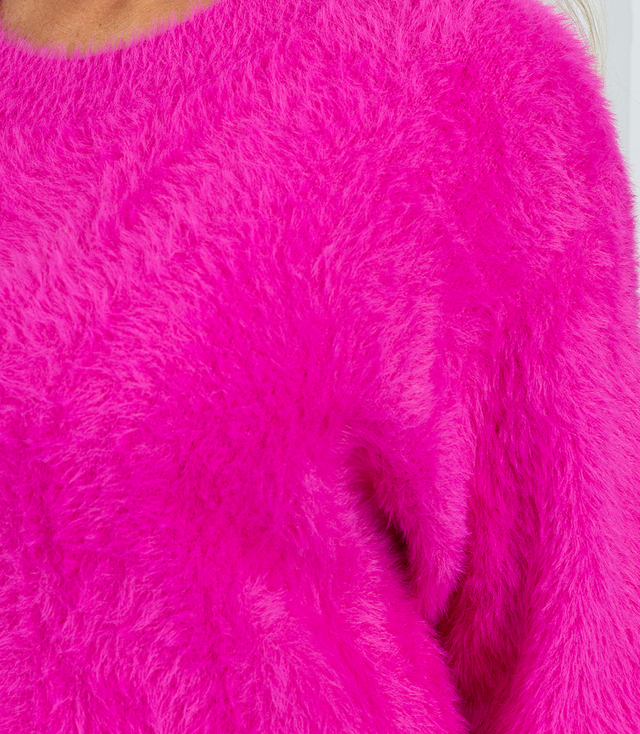 Fluffy sweater knit dress round neckline FLUFFY