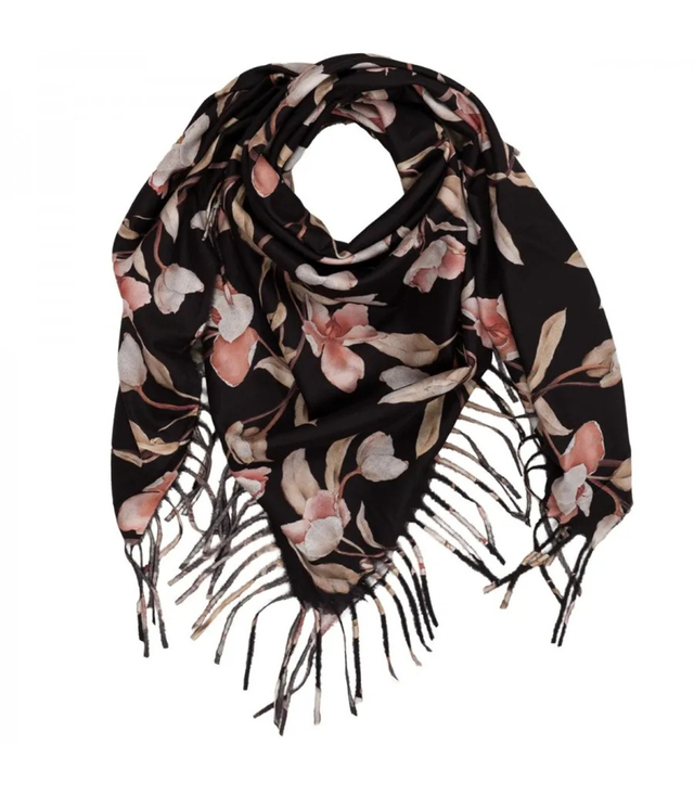 Elegant floral shawl scarf with tassels