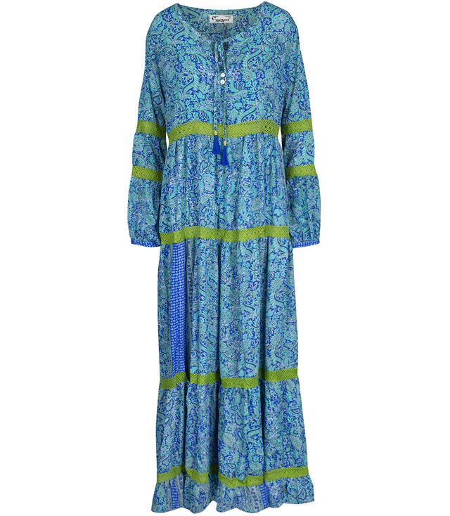 Long, airy ethnic dress with colorful patterns, MILANO silk