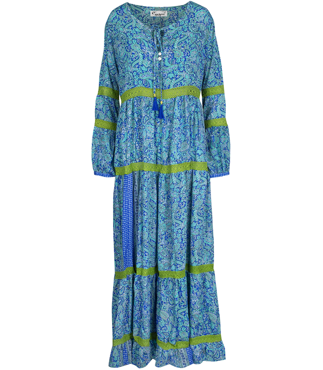 Długa zwiewna sukienka Elegancka w kolorowe wzory jedwab MILANO