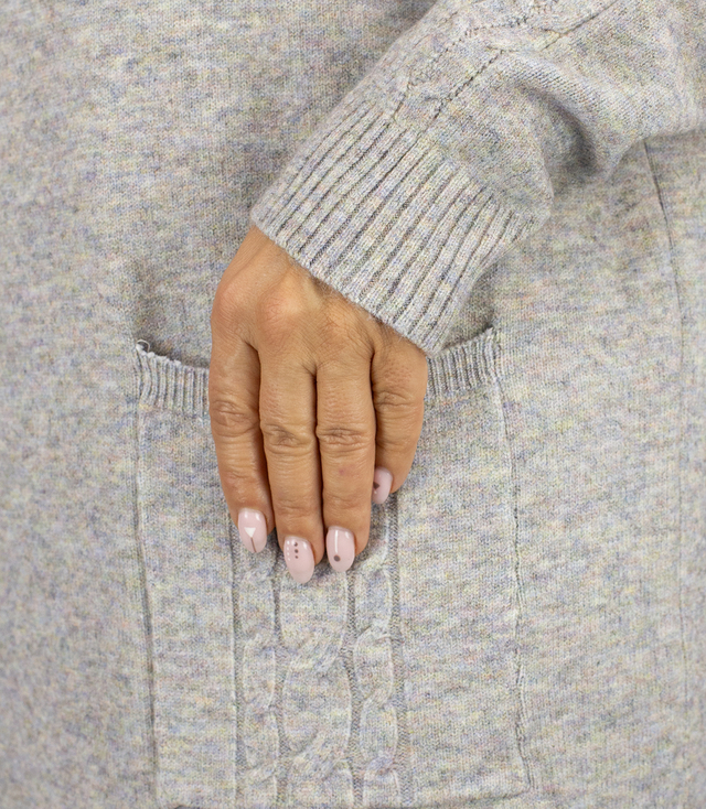 Knit dress with openwork sleeves and pockets