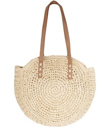 Large round woven straw beach bag 